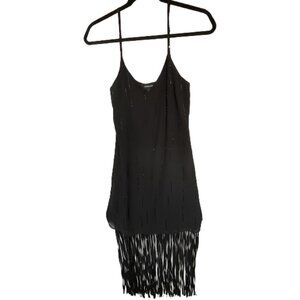 Marciano Punk Boho Beaded Fringe V-neck Sleeveless Dress with adjustable straps